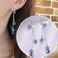 koudoun fashion five pointed star long tassel earrings pendientes star crystal drop statement earring for women jewelry 2022