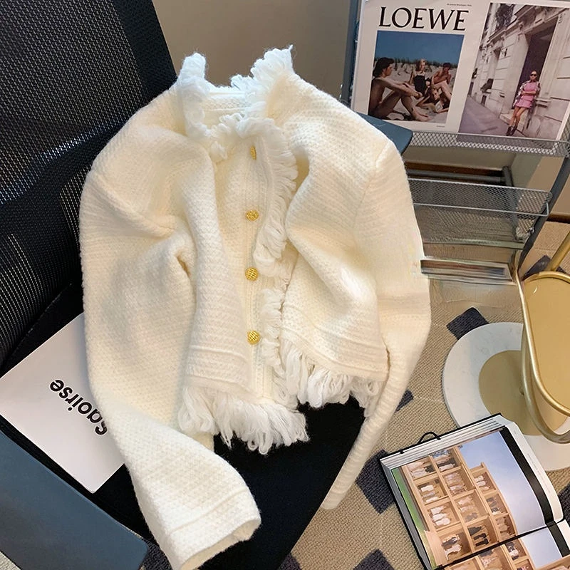 

Fashion Women Cardigan Sweater 2023 New Autumn Winter Korean Elegant Casual Warm Loose Solid Single Breasted Jackets Tops C18