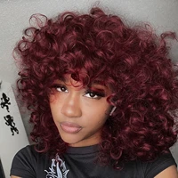 fave afro kinky curly wig synthetic with bangs black red hair shoulder lengthheat resistant fiber for africa america black women