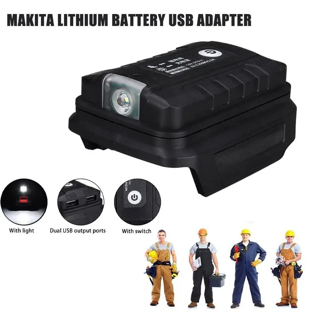 

Адаптер для аккумулятора, светодиодный фонарик, USB-зарядное устройство для Makita 18 в, литий-ионный аккумулятор, конвертер с двумя USB-портами