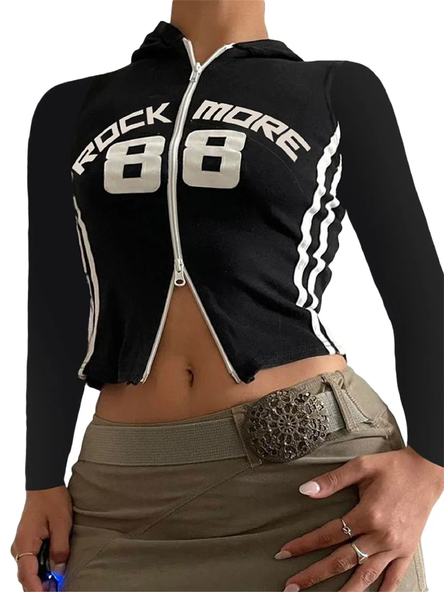 

Женское короткое пальто с капюшоном и надписью, с длинным рукавом