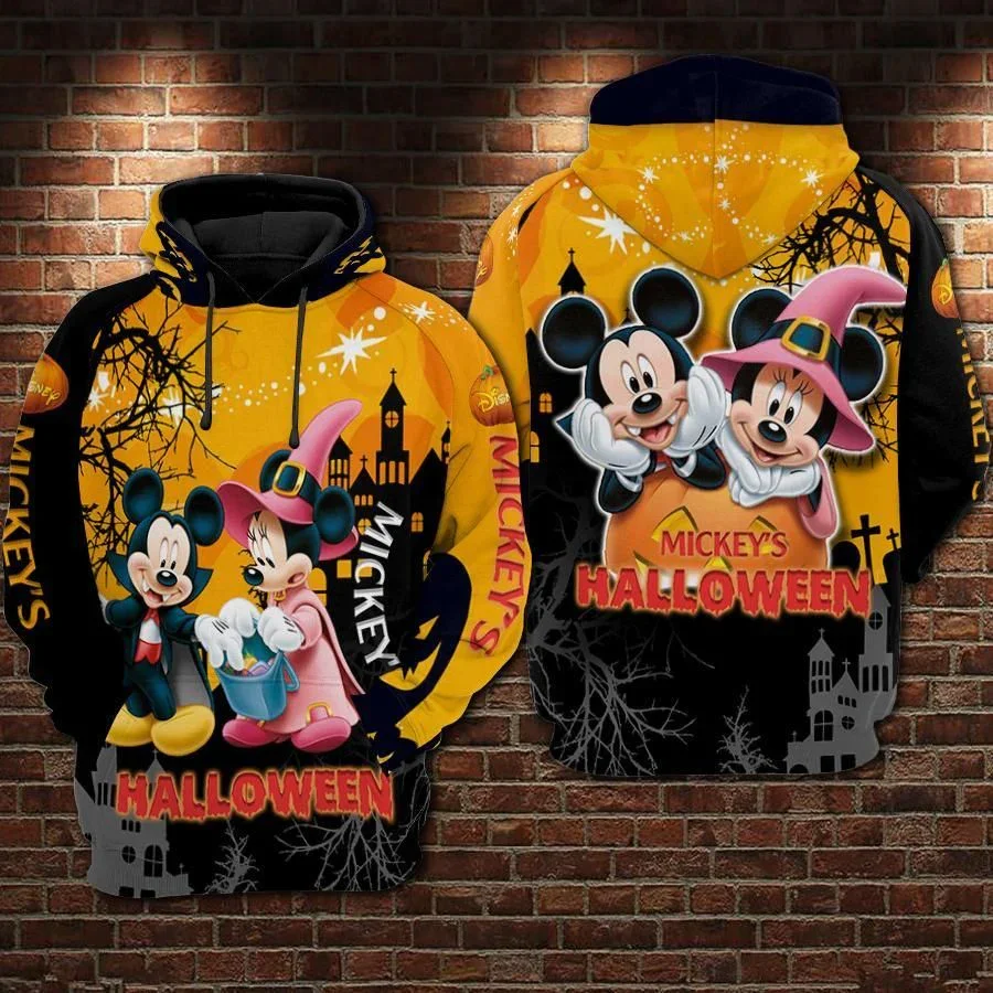 

Disney Mickey And Minnie Hoodie Vampire And The Witch Halloween Black Orange Hoodie Halloween DN MK Mouse Halloween 3D Hoodie