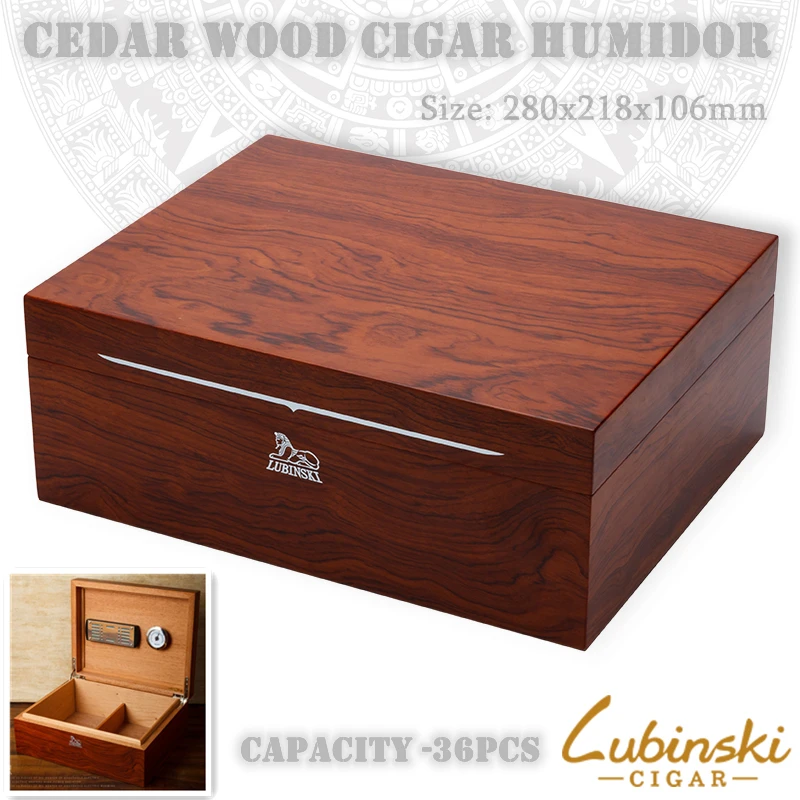 

280x218x106mm Cedar Wood Cigar Humidor Cool Quality Cigarette Storage Box Moisturizing Portable Cigar Case Capacity 36pcs Cigars