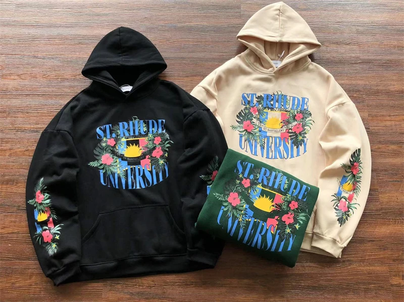 

y2k Floral Print Rhude Fleece Hoodie Men Women 1:1 High Quality Pullovers