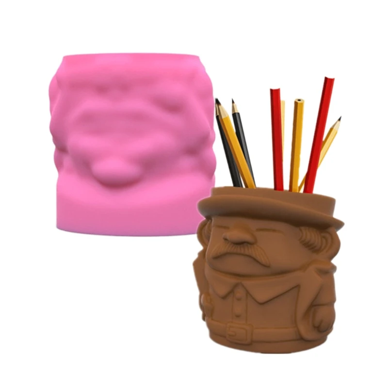 

Old Man Pen Holder Gypsum Flower Pot Silicone Mold Epoxy Resin Casting Mold Succulent Vase Cement Mold Plant Holder Mold