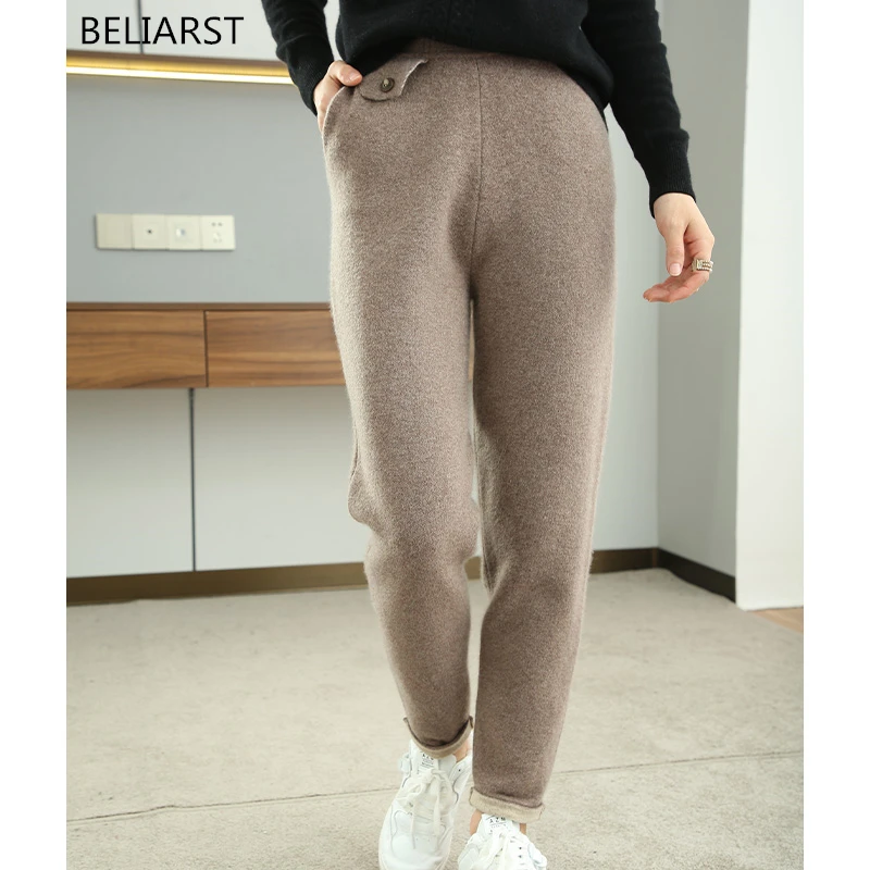 

BELIARST 100% cashmere knit stovepipe trousers Pants 351X-350