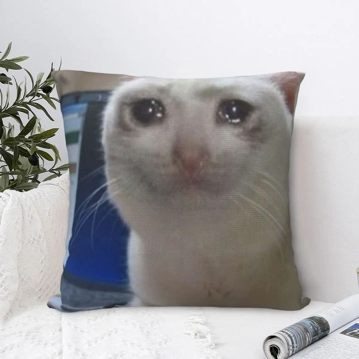 

Crying Cat Meme Home Decor Car Sofa Cushion Cover Cute Pattern Printed Pillow