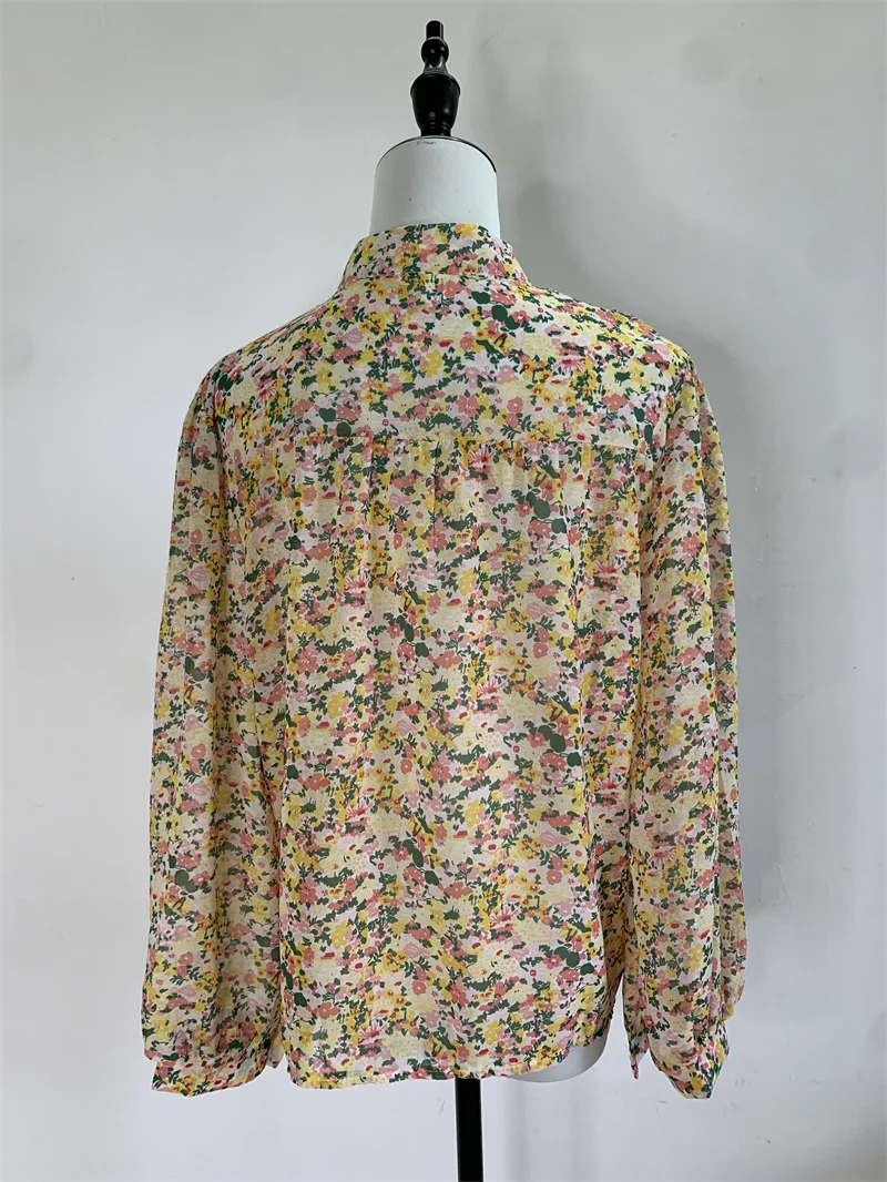 Женская Оранжево-небесно-голубая Рубашка С Цветочным Принтом