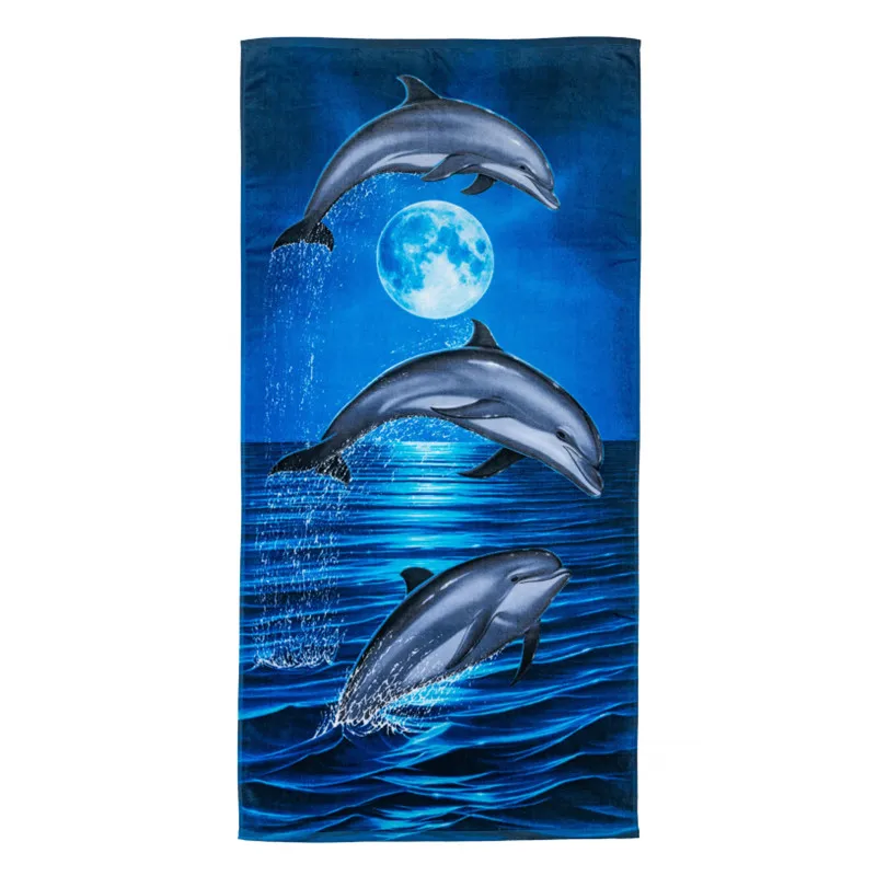 

Dolphins Beach Towel Moon Super Soft Plush Beach Bath Pool Towel Blue Colorway with Tropical Whale Design for Women Kids and Men