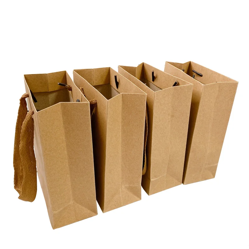 

10pcs/lot Cute Vertical Kraft Paper Gift Bag Creative With Handle Shopping Gags Christmas Brown Packing Bag