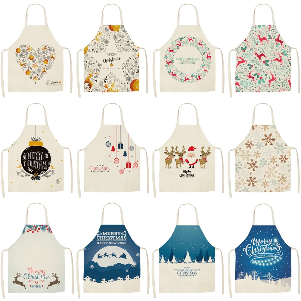 

Creative Christmas Priinting Women Kitchen Aprons Waterproof Cooking oil-proof Cotton Linen Antifouling Chef Apron 38x47cm