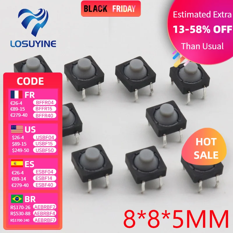 

20 шт./лот 8x8x5 мм 4-контактный G77 Проводящий силиконовый бесшумный тактовый кнопочный микро-переключатель самосброс