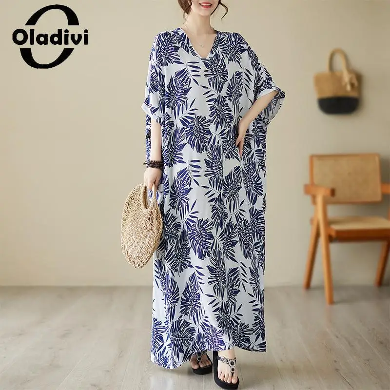 

Oladivi Large Size Women Bohemian Beach Dress 2023 Summer Boho Maxi Long Beach Dresses Ladies Oversized Clothes 7XL 8XL 9XL 5568