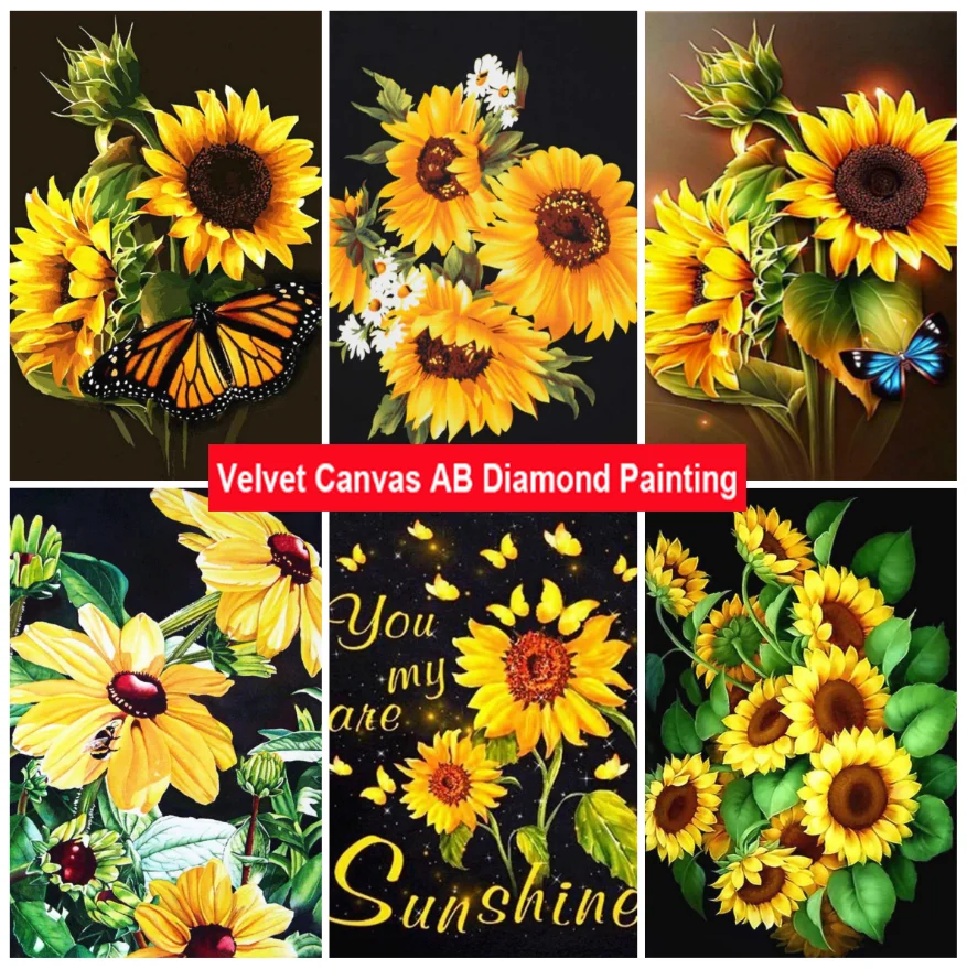 

Sunflower AB Velvet Canvas Diamond Painting DIY Flower Rhinestone Embroidery Mosaic Art Picture Home Bedroom Living Room Decor