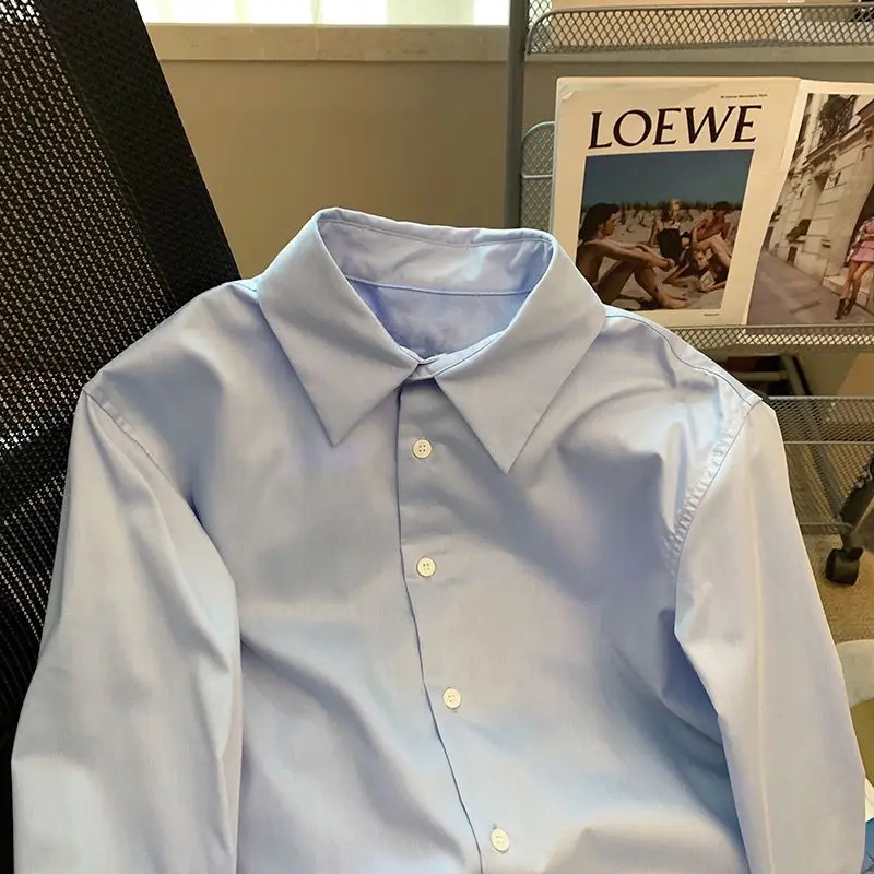 Женская Однотонная рубашка с отложным воротником Повседневная стильная блузка