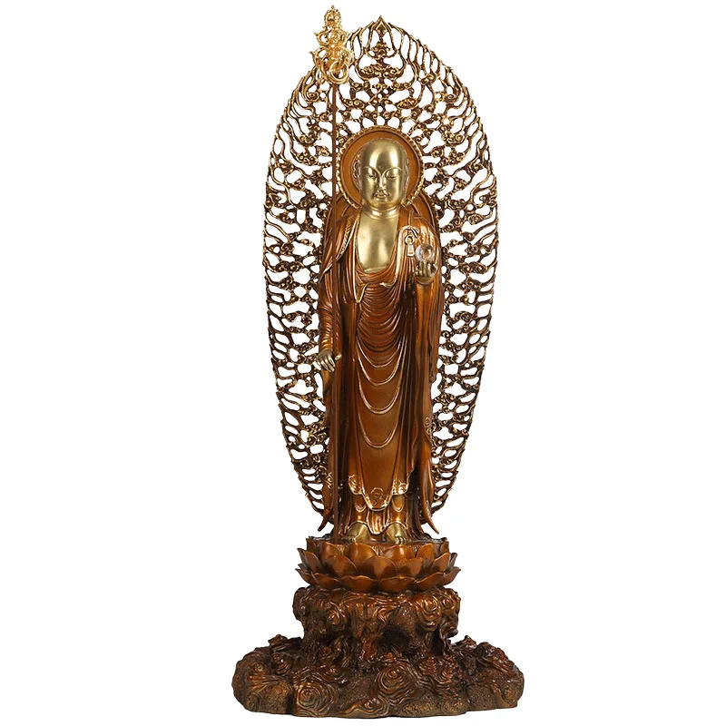 

MOZART Brass Kizang King Bodhisattva Statue Ornaments Handicrafts Western Three Holy Kizang King Household Buddhist Supplies