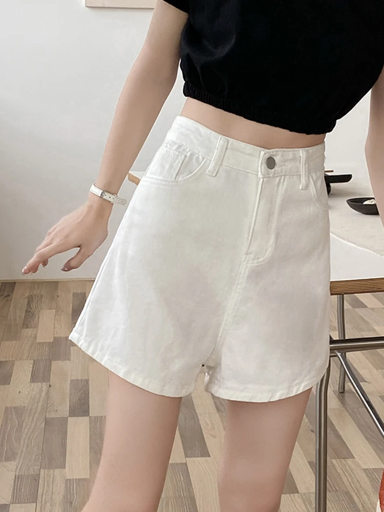 New Spring Summer Women High Waist Button Wide Leg Denim Shorts Casual Female Loose Black Jeans Shorts Ladies Bottoms