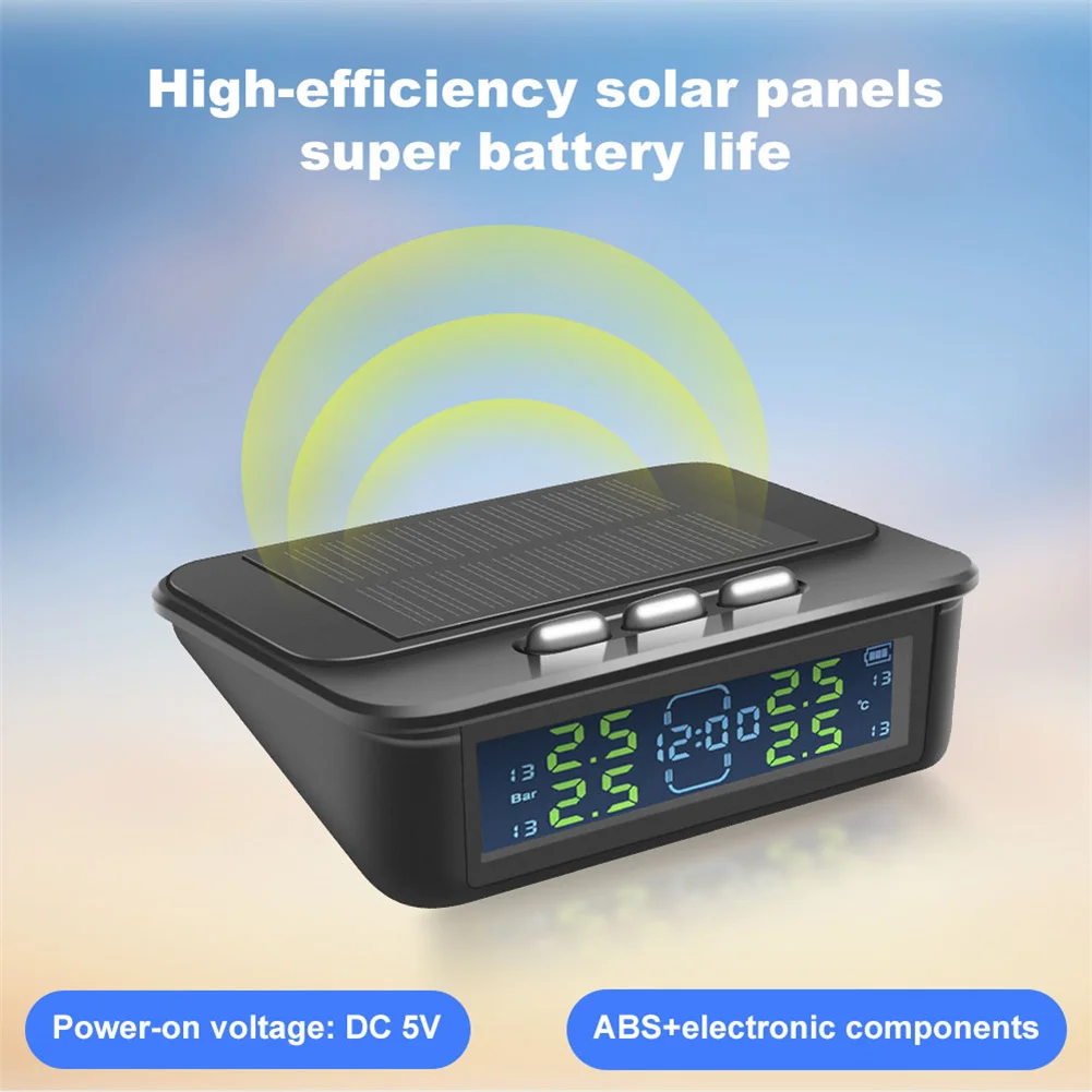 

1SET Car Solar TPMS LCD Tire Pressure Monitor Tire Temperature Alarm System TPMS LCD With Tire Pressure Monitor 4 Sensors