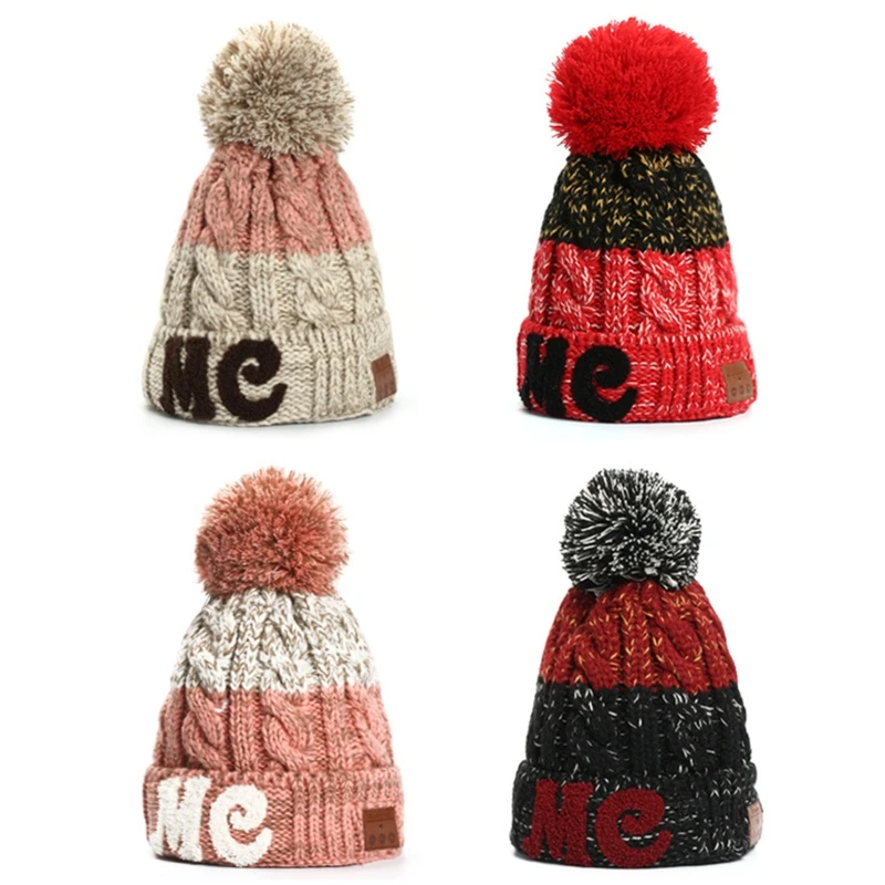 Bluetooth шапка с помпоном наушники беспроводные музыкальные вязаные теплые