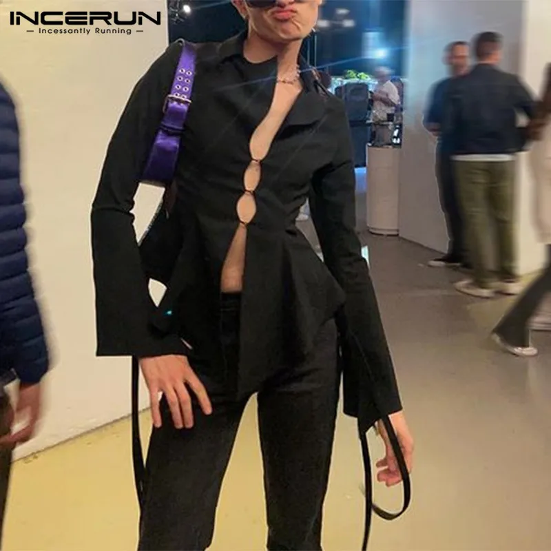 

Stylish Hot Sale Tops INCERUN New Men's Ruffle Design Shirts Casual Streetwear Well Fitting Male Hot Selling Solid Blouse S-5XL