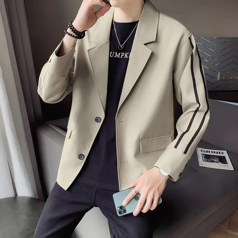 

Suit Jacket Men's Korean Fashion Striped Casual Business Blazer Spring Autumn Long Sleeves Single-Breasted Ternos Para Hombre
