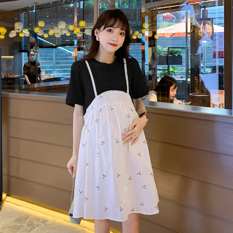 

Летнее модное платье с коротким рукавом и вышивкой для беременных женщин 2022 кружевное лоскутное хлопковое платье для беременных ТРАПЕЦИЕВИДНОЕ ПЛАТЬЕ из искусственного материала из двух частей