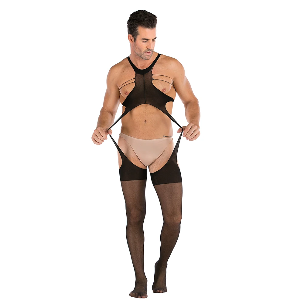 

Sexy Men Fishnet Pantyhose Open Crotch Clubwear Full Body Stockings Sissy Lingerie Hollow Transparent Mesh Bodysuit