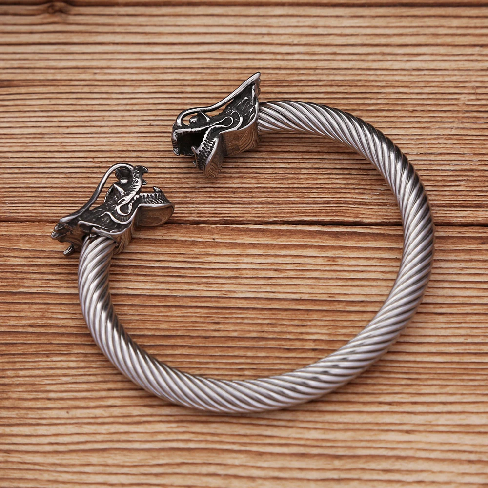Vintage Stainless Steel Viking Dragon Head Bracelets Punk Hip Hop Animal Bracelet For Men Fashion Amulet Jewelry Dropshipping