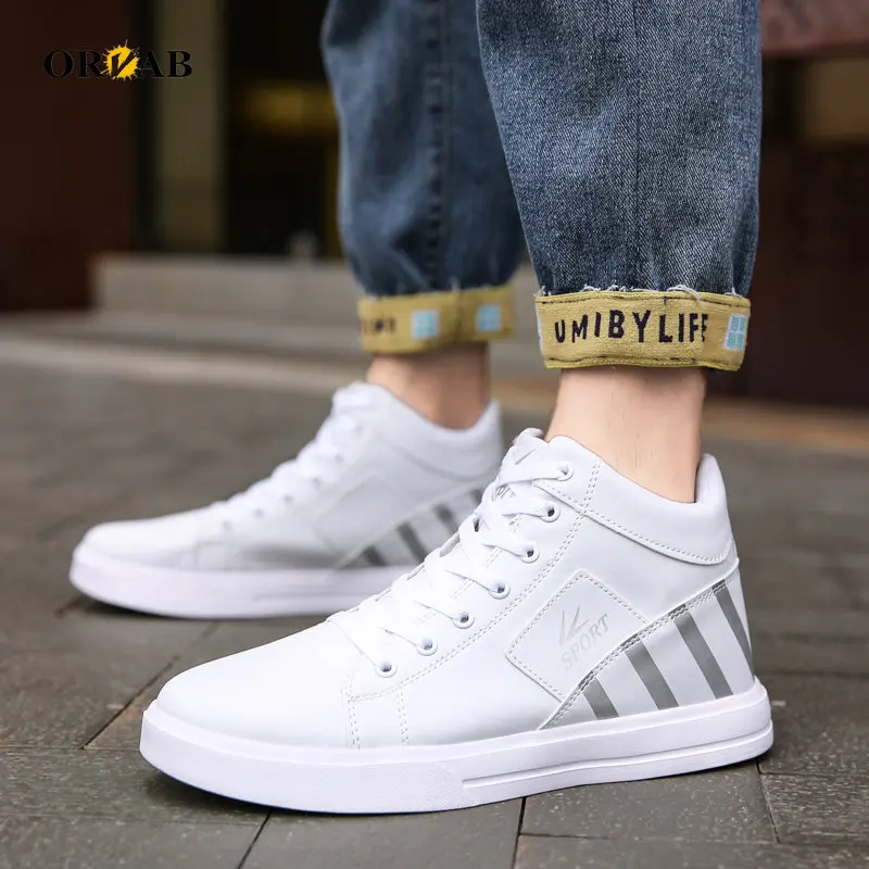 

Size 39-48 Shoes for Men Comfortable Leather Male Casual Shoes Brown Black White Designer High Tops Shoes Man High Top Sneakers