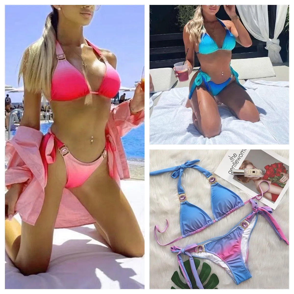 

Бикини женское с градиентом и эффектом пуш-ап