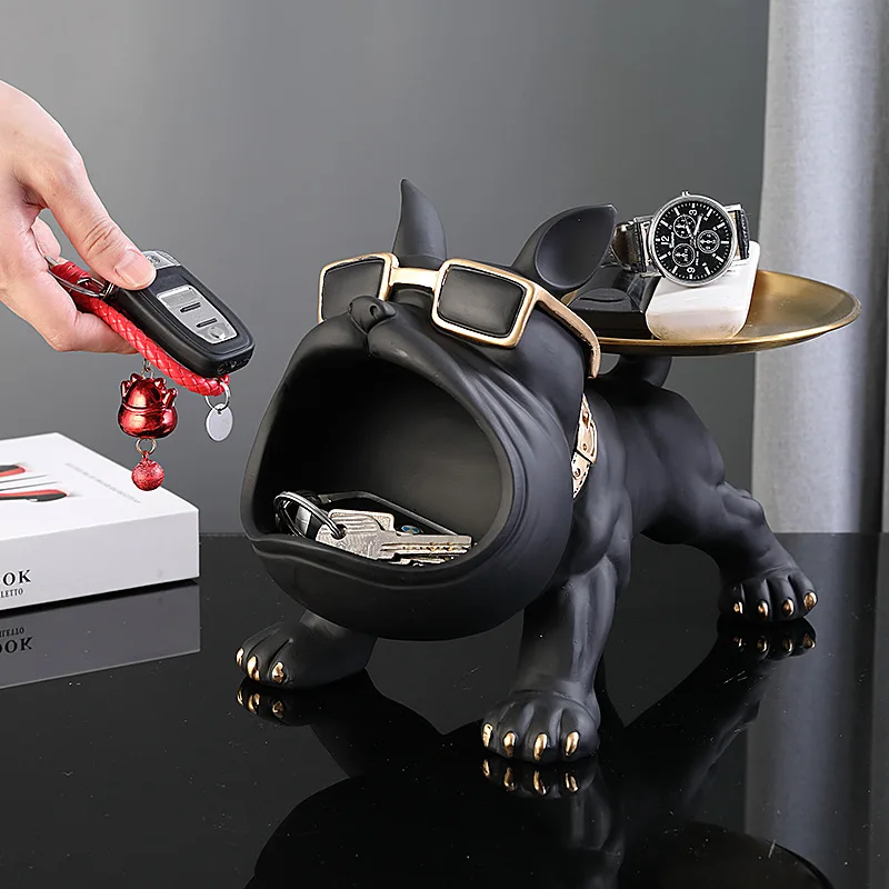 

Nordic French Bulldog Butler Décor with Tray Big Mouth Dog Statue Storage Box Animal Resin Sculputre Figurine Home Décor Gift