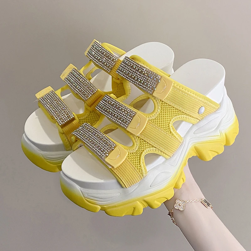 

OALIZON Platform Women Slippers Casual Crystal Shoes Summer Wedges Sandals 2022 New High Heels Brand Women Shoes Slides Pumps