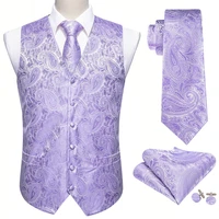 purple floral silk vest waistcoat men slim suit vest paisley necktie handkerchief cufflinks tie vest business barry wang design