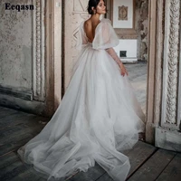 eeqasn a line simple tulle wedding dresses boho long sleeves v neck bridal gowns pleats open back princess bride dress new