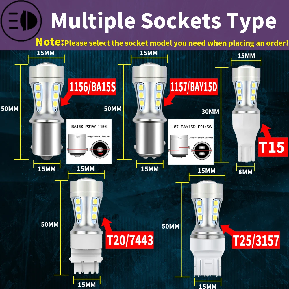 2x сигнальная лампа T20 Led 7443 W21/5W T25 T15 Canbus 1157 BAY15D Diode BA15S 1156 7506 P21W парковочные фонари