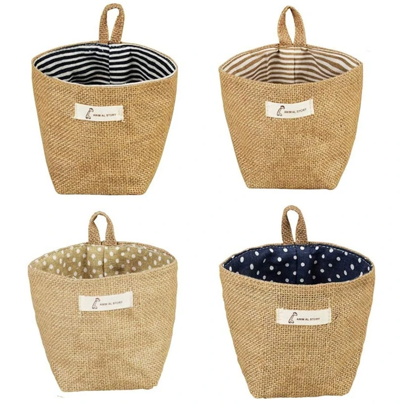 

Wall-Hanging Storage Bags Cotton Linen Storage Basket Foldable Wall-Hanging Basket Family Organizer Box Decorative Bag
