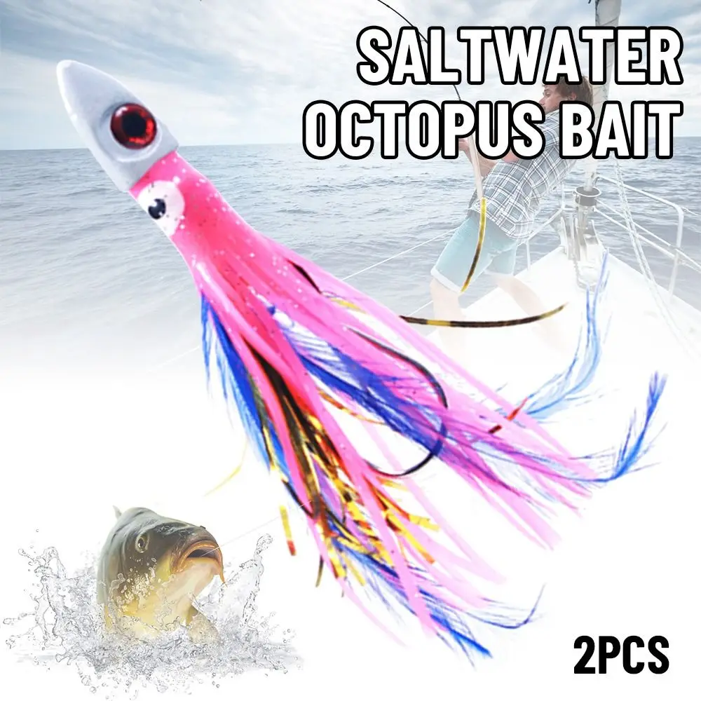 

2pcs Color Random Luminous 3cm 17g Swim UV Artificial Saltwater Octopus Bait Squid Skirt Lure long tail Fishing Tackle