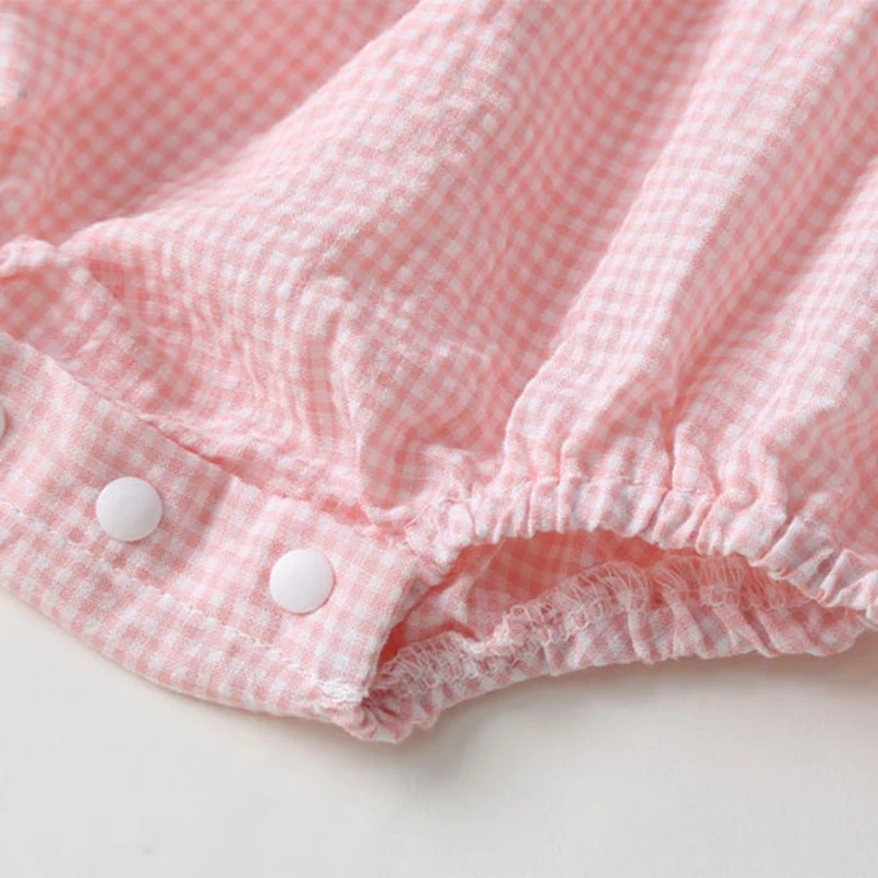 Summer Embroidery Fly Sleeve Romper Outfits Cute Baby Girl Plaid Flower Crawling Clothes Casual Bodysuit One-Piece 0-2Years