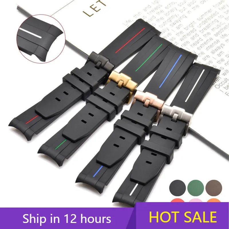 

Ремешок силиконовый изогнутый для часов, водонепроницаемый браслет из ТПУ для часов Rolex серии Green Water Ghost, 20/21/22 мм