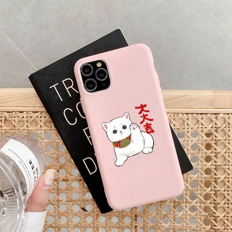 

FHNBLJ Funny Cute Cartoon Cat Animal Phone Case for iPhone 11 12 13 Mini Pro Xs Max 8 7 6 6S Plus X XR Solid Candy Color Case