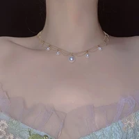 2022 new beads neck chain pearl choker necklace gold color goth chocker jewelry on the neck pendant collar for women