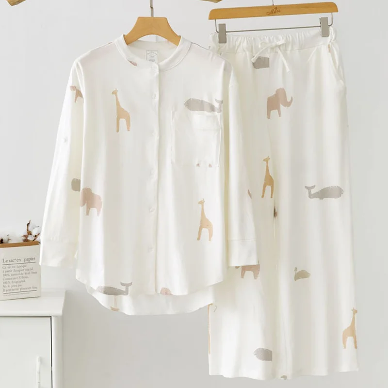 

Пижамный комплект с длинным рукавом и принтом животных, осень