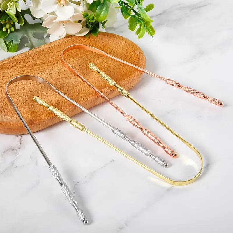 

1PCS 3 Colors Metal Tongue Fresh Breath Cleaning Coated Toothbrush Stainless Steel Tongue Scraper Oral Hygiene