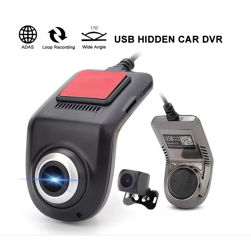 1080P Car DVR Camera Front and Rear 2 Channel Android USB Car Video Recorder Hidden Night Vision Dash Cam 170 Degree
