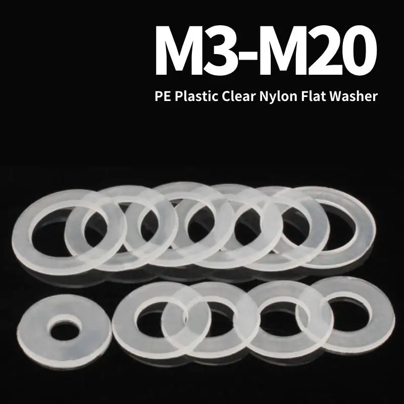 

White Plastic Clear Nylon Flat Washer PE Insulation Spacer Seals Rings Flat Spacer M3 M4 M5 M6 M8 M10 M12 M14 M16 M18 M20