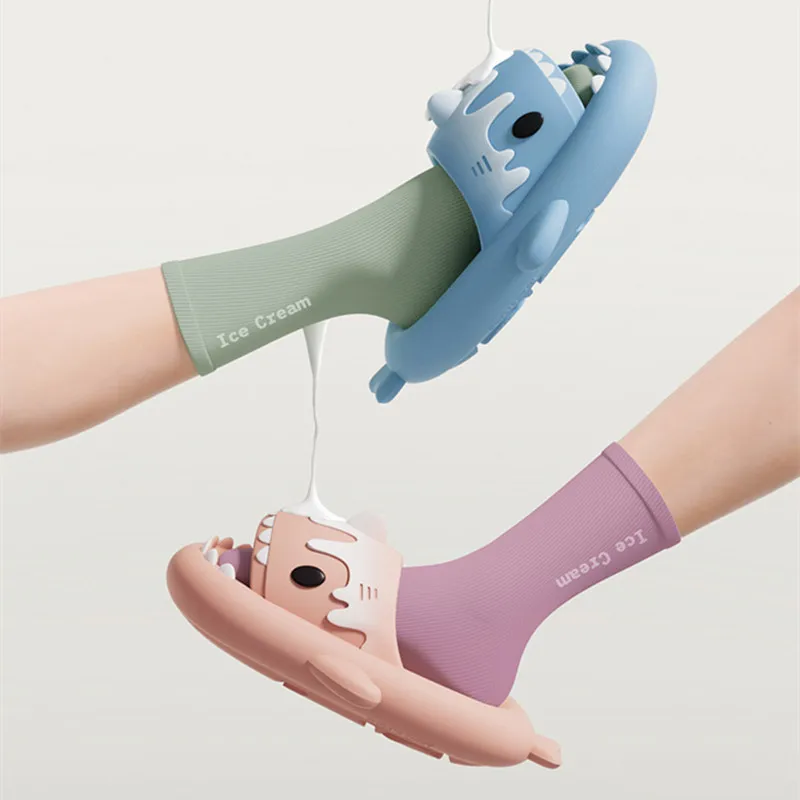 Ice Cream Shark Slippers Women's Man Slipper 2023 New Summer Indoor Outdoor Household Anti Slip Couple Slipper DIY Shark Sandals
