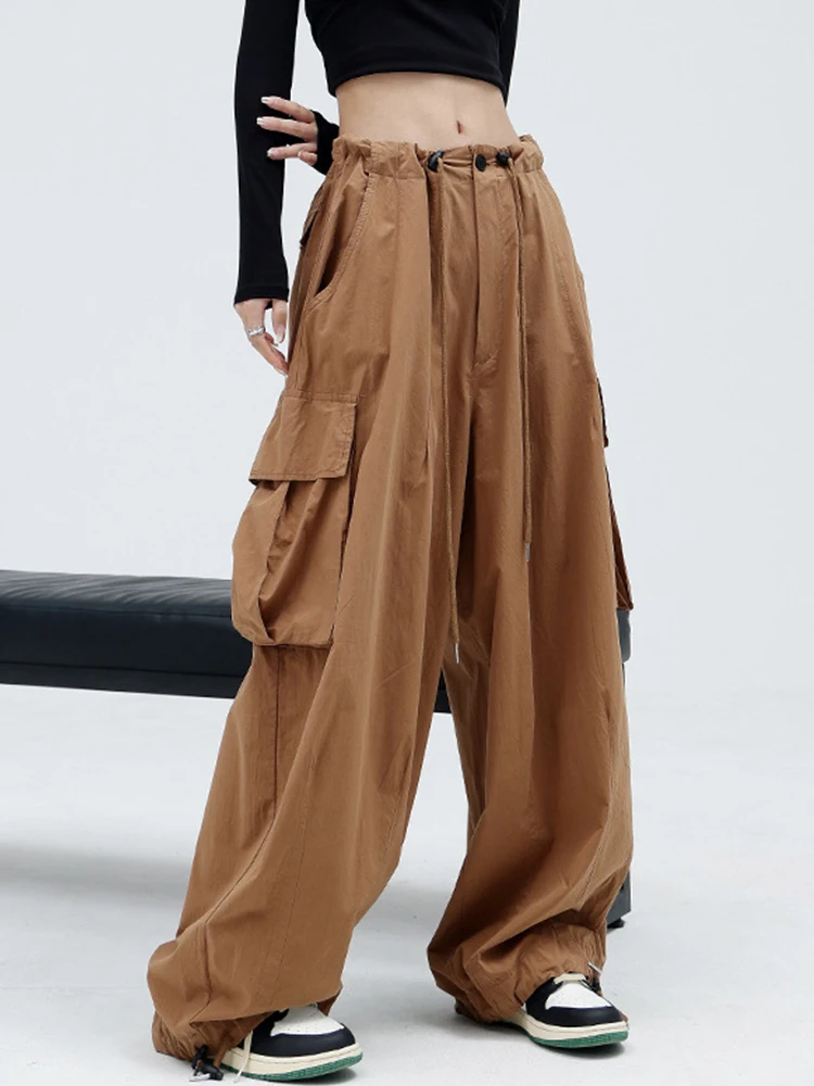 

Women's Cargo Trousers Loose Pockets Low Waist Y2k Pants Streetwear Drawstring Joggers Baggy Pants Fairycore Wide Leg Trousers