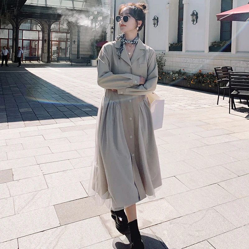 Женский модный темпераментный однобортный костюм с воротником тренчкот