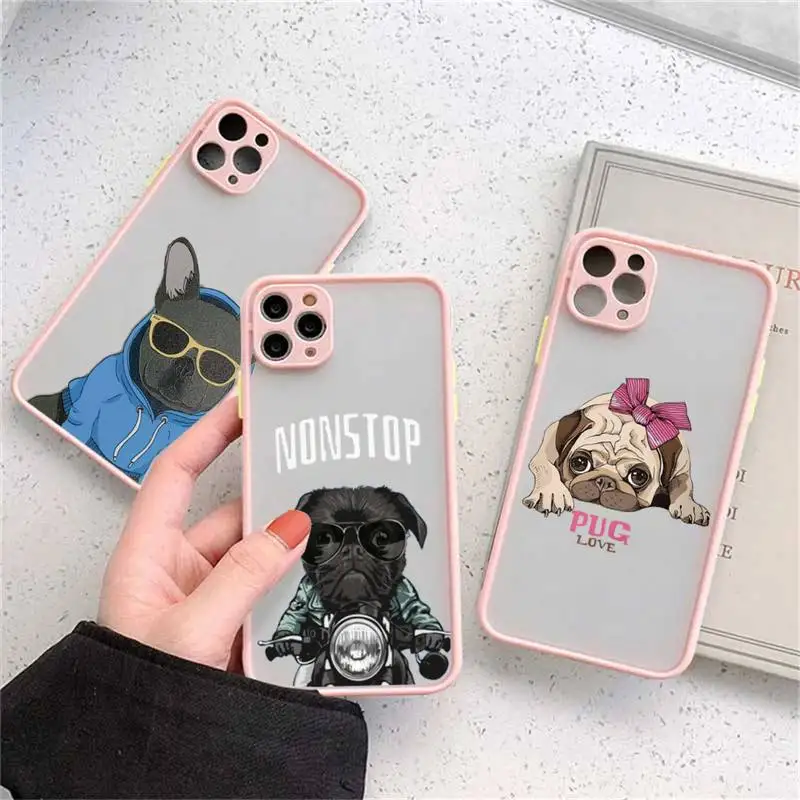 

Pug Bulldog dog pet cute Phone Case matte transparent For iphone 11 12 13 7 8 plus mini x xs xr pro max cover