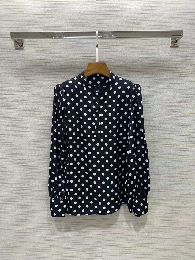 

2023 new women fashion long sleeve sexy casual polka dot temperament shirt 0108
